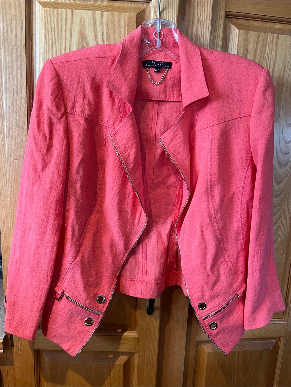 Bright Coral Women's Zip-Front Tailored Blazer